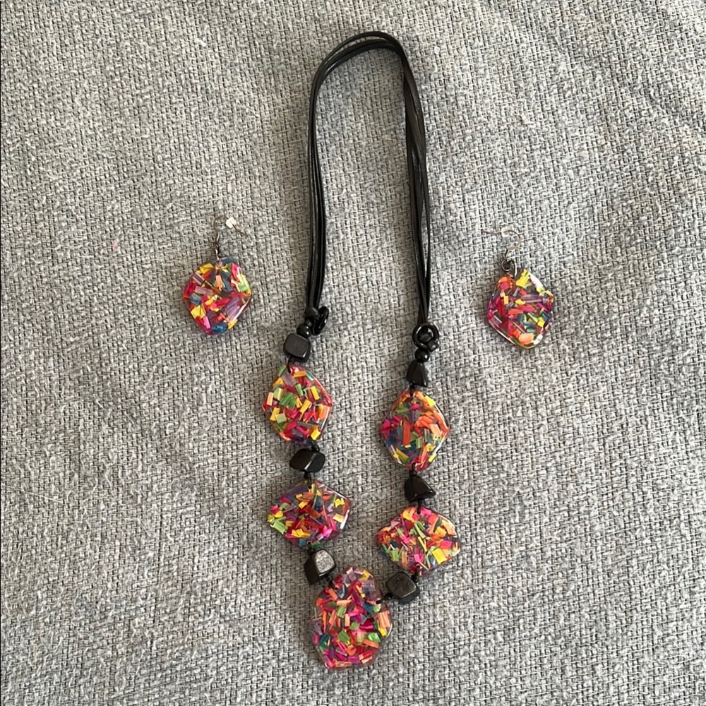 Multicolor Statement Necklace and Earring Set